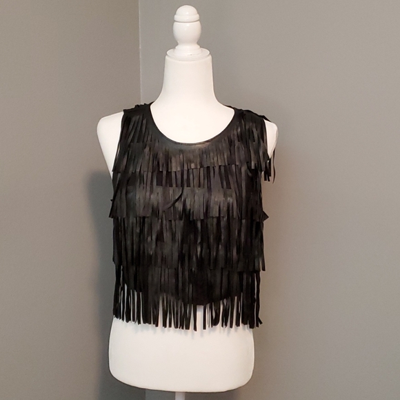 Wet Seal Tops - WET SEAL BLACK FRINGE HALTER TANK TOP